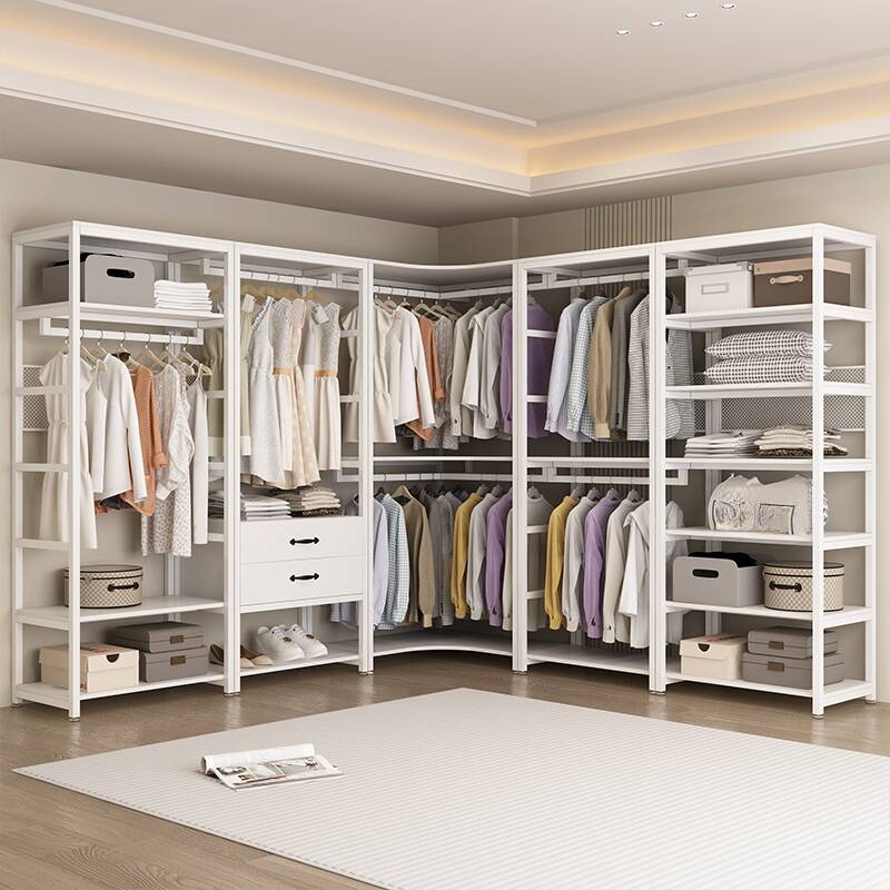 White Modern Simple Style Hall Rack with Locker, 3 Drawers, 2/3/6 Shelves, and Steel Frame