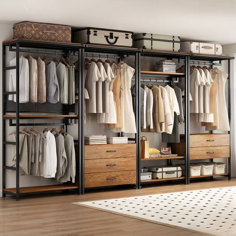 Sepia Modern Simple Style Hall Rack with Locker, 3/2/1 Drawers, 3/2/1 Shelves, Steel Frame, and Wood Bench