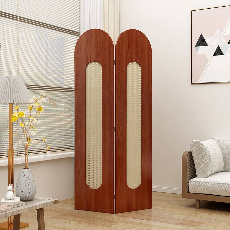 Room Divider in Art Deco Style for Indoor Use with Translucent Light Filtration, Compact Design, Available in 5 Panels/4 Panels/3 Panels, Made of Cane, and Detached