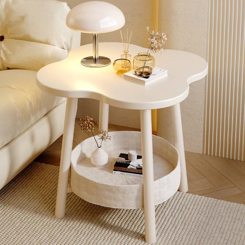 Modern Simple Style Chairside Table with 4 Legs and Composite Wood Cloud Shaped Tray Top with Shelf