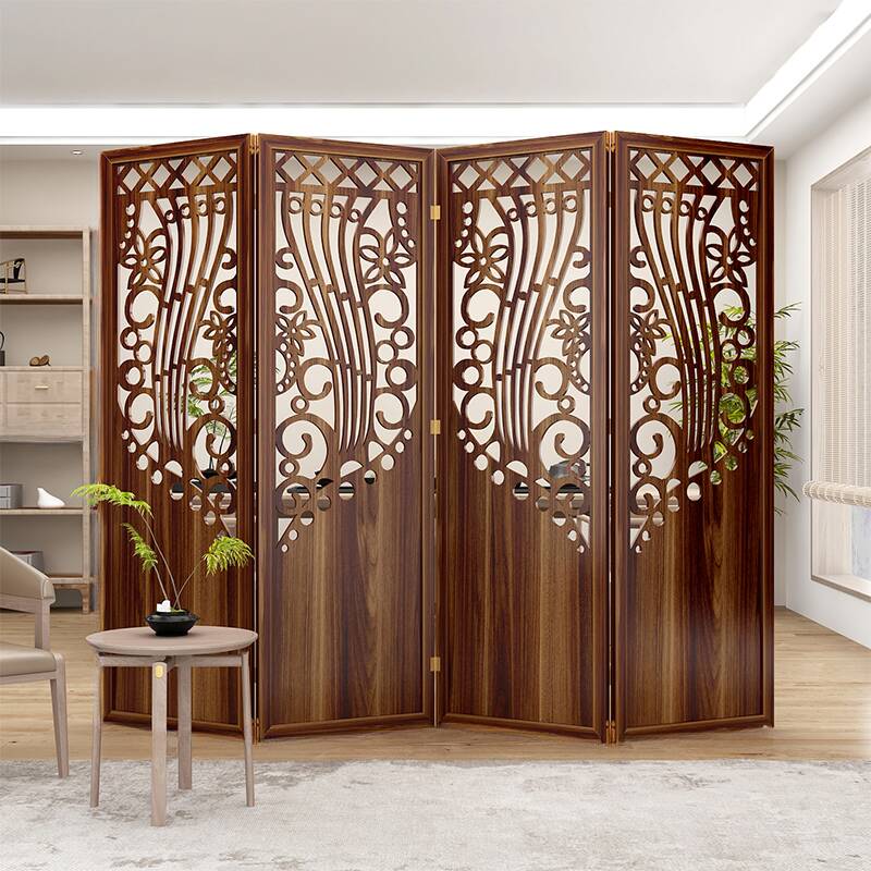 Room Divider in Sepia Art Deco Style with Transparent Lumber, Compact/Single Panel, 2 Panels/1 Panel/4 Panels, Detached