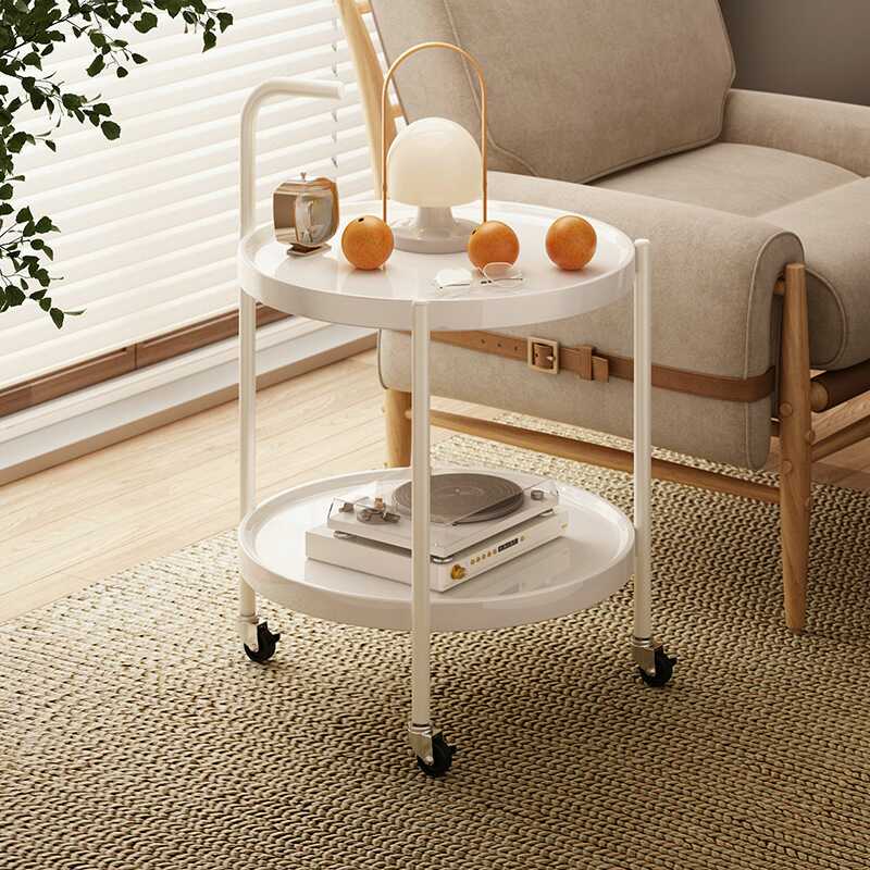 Chairside Table in Composite Wood with Swivel and Portable Wheels