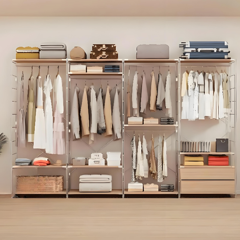 Wood Grain Nordic Steel Coat Rack with Stockroom, 2 Shelves, and Reclaimed Wood Bench