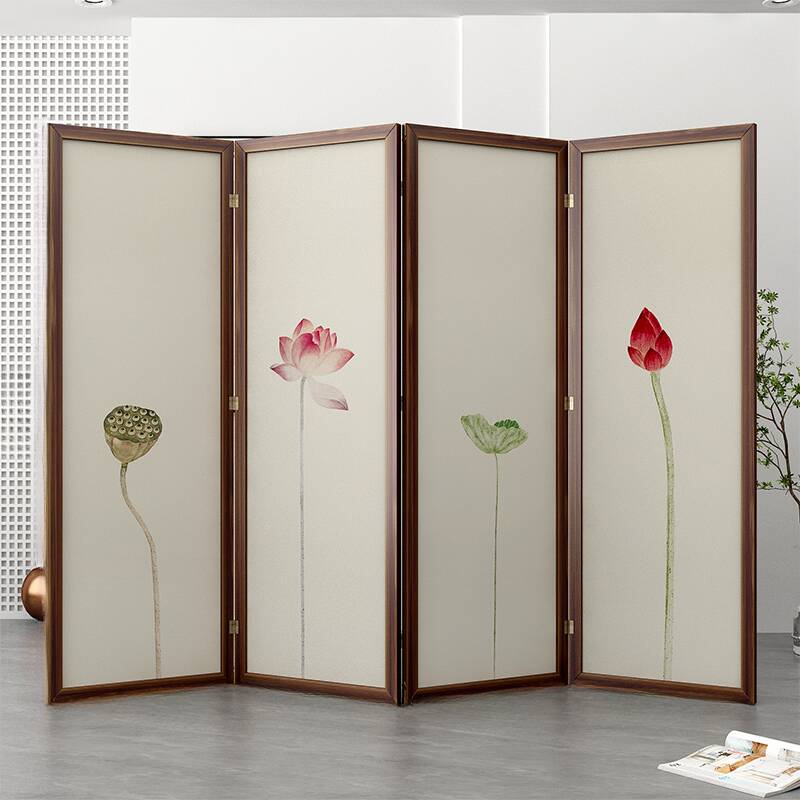 Unfixed Double Sided Print Gauze Translucent Space-saving/Single Panel Room Divider Wall with Brown Frame and 2 Panels/1 Panel/4 Panels