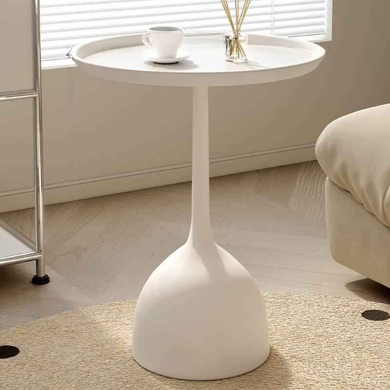 Modern Simple Style Chairside Table Only with Black/White Iron Pedestal Base and Orbicular Tray Top