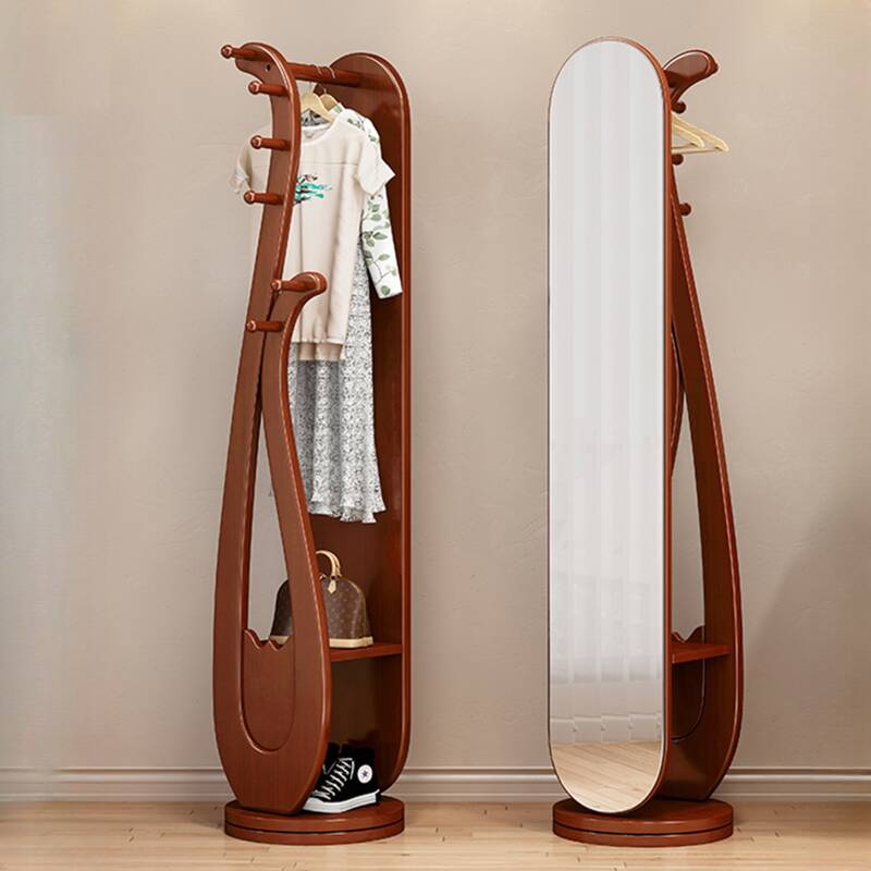 Modern Simple Style Rubberwood Hall Rack with Locker, 2 Shelves, and Wood Hook