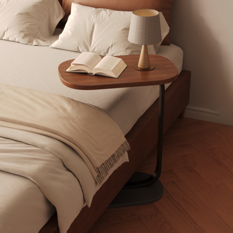 Modern Simple Style Chairside Table Only with C-shape Base and Composite Wood Rectangle Top