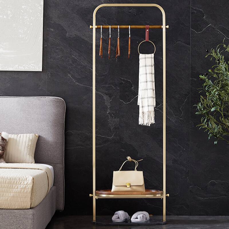 Metallic Art Deco Hall Rack with Locker, 2 Shelves, Metal Frame, and Alloy Hook