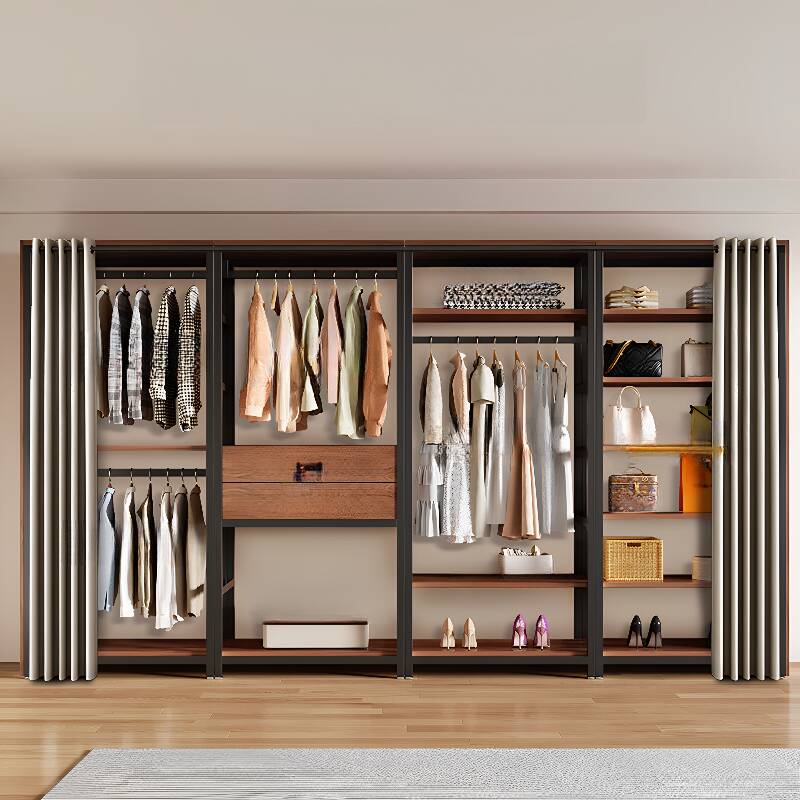 Dark Gray Modern Simple Style Hall Rack with Locker, 2 Shelves, Metal Frame, and Wood Bench