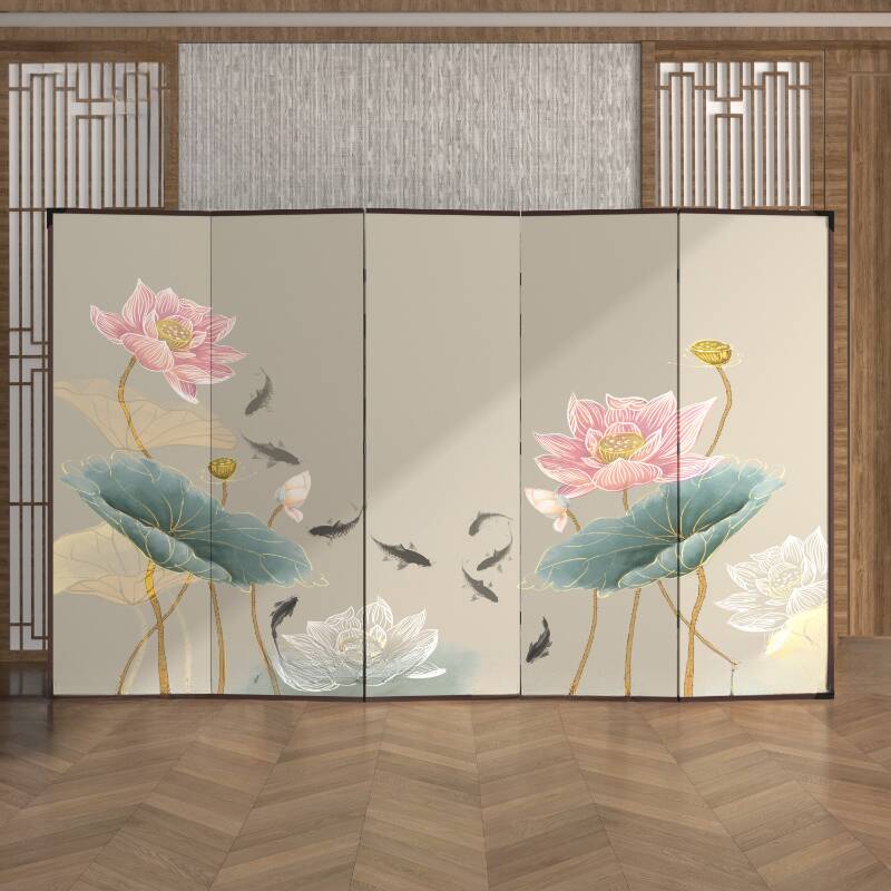 Multicolour Opaque Walnut Wood Wall Separator, Freestanding Collapsible with Double Sided Print, Available in 4 Panels/3 Panels/5 Panels