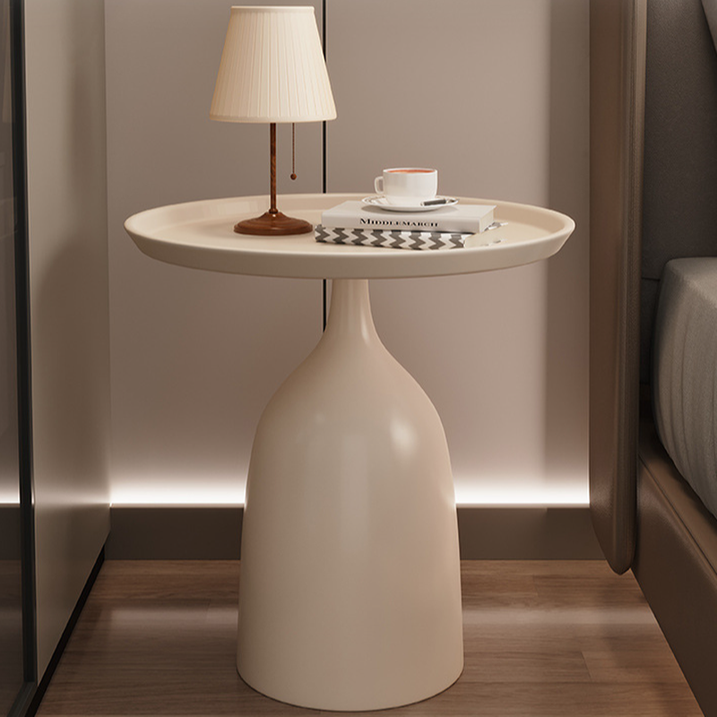 Modern Simple Style Chairside Table Only with Black/White Steel Orbicular Tray Top and Pedestal Base