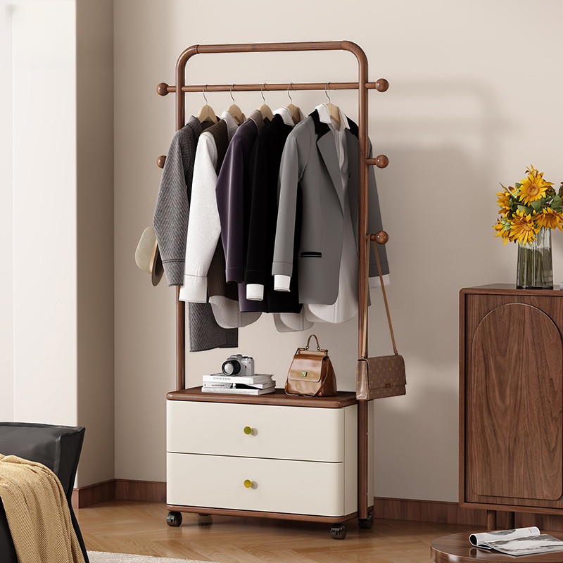 Minimalist Coat Rack with Stockroom Storage, 2 Drawers, 1 Shelf, Laminate Frame, Wood Bench, and Wood Hook