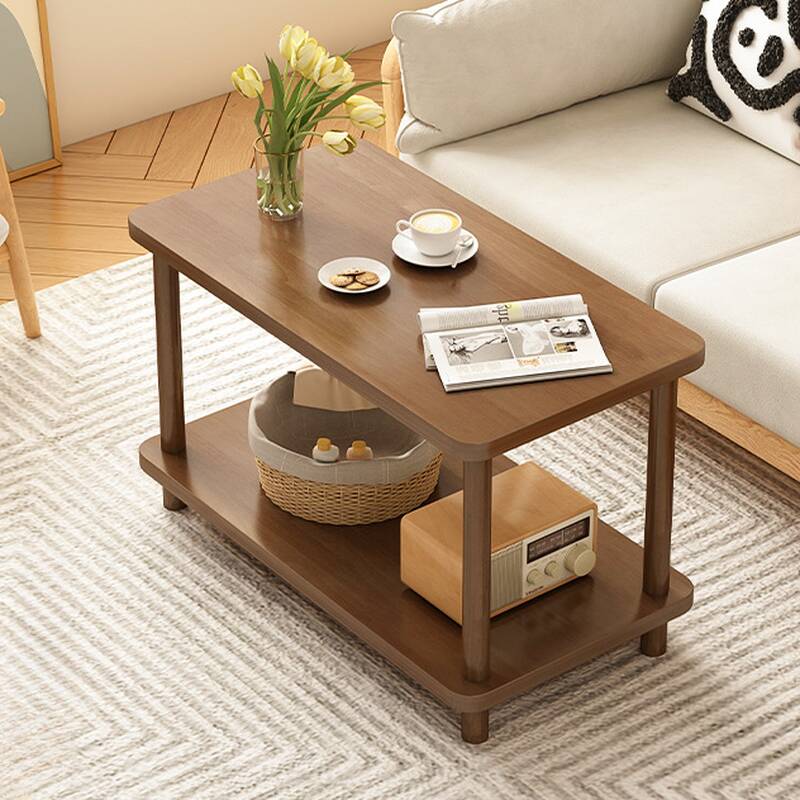 Modern Simple Style Chairside Table Only with 4 Legs, Rubberwood, White/Taupe/Natural Finish Rectangle Shelf