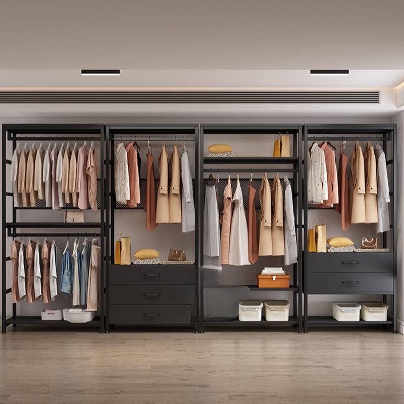 Midnight Black Modern Simple Style Hall Rack with Locker, 4/3/2 Drawers, 1/2 Shelves, Metal Frame, and Manufactured Wood Bench