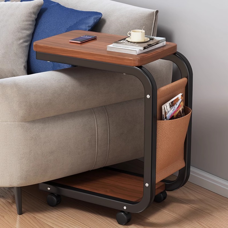 C-shape Swivel Chairside Table with Portable Wheels