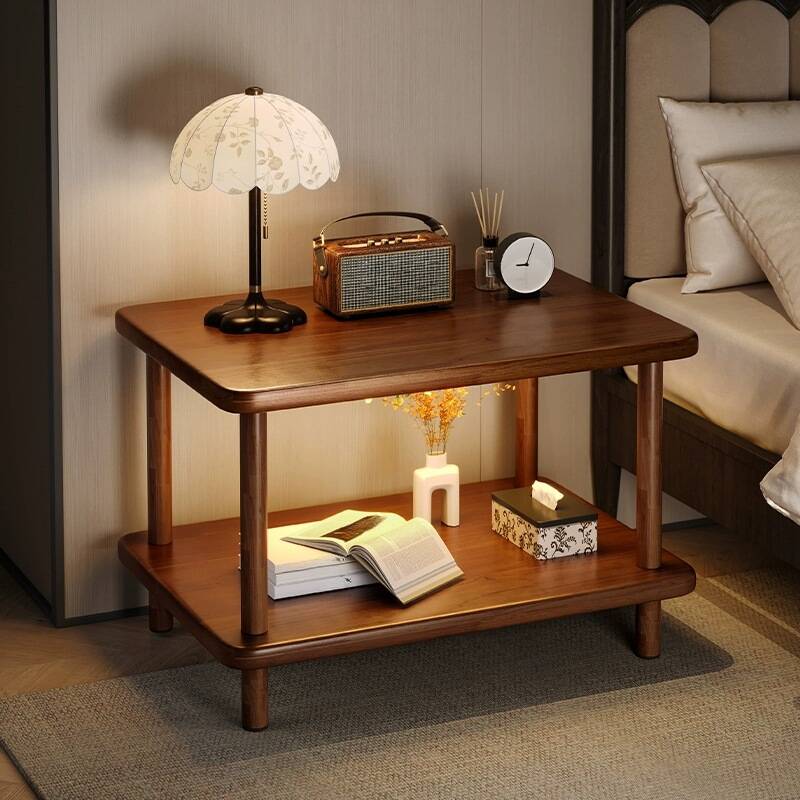 Casual Cocoa/Natural Rectangle/Square Rubberwood Chairside Table with 4 Legs and Shelf, Table Only