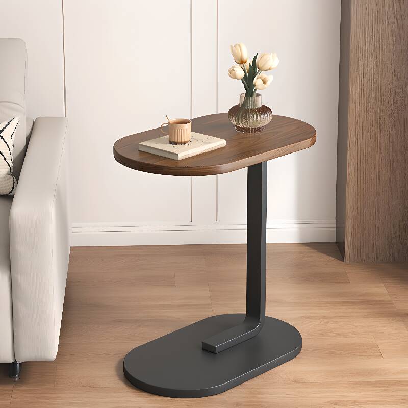 Oblong Composite Wood C-shape Chairside Table