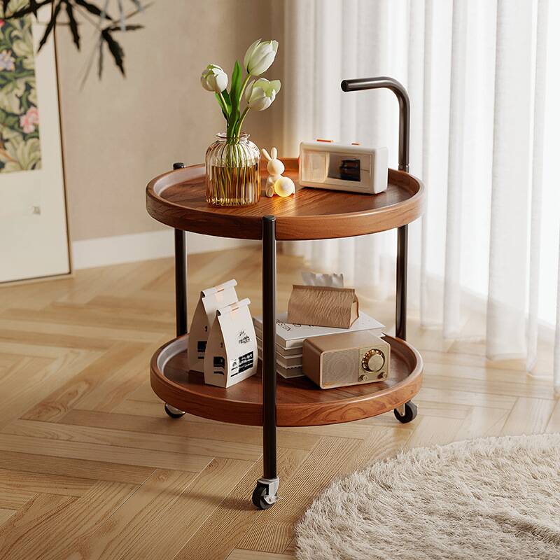 Wood Wheel White/Cocoa Swivel Portable Orbicular/Rectangle Chairside Table with Tray Top