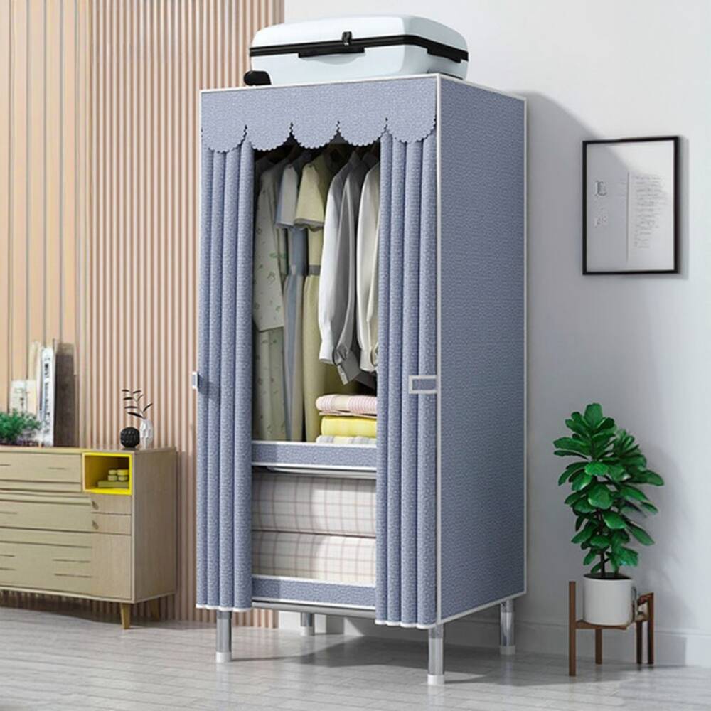 Simple Steel Wardrobe with Interior Shelves and Hanging Rod