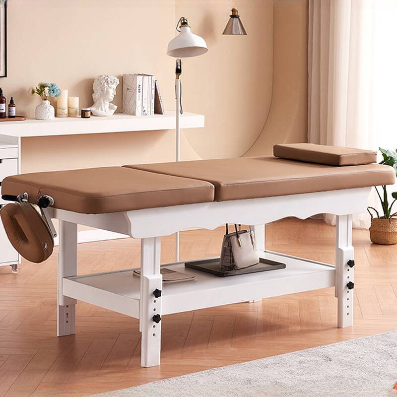 Light Brown Steel Height-adjustable Rectangle Facial Bed with Trestle Base