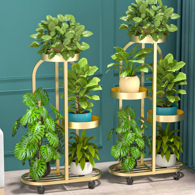 Minimalist Oval Multi-Tiered Metal Flower Rack with Casters