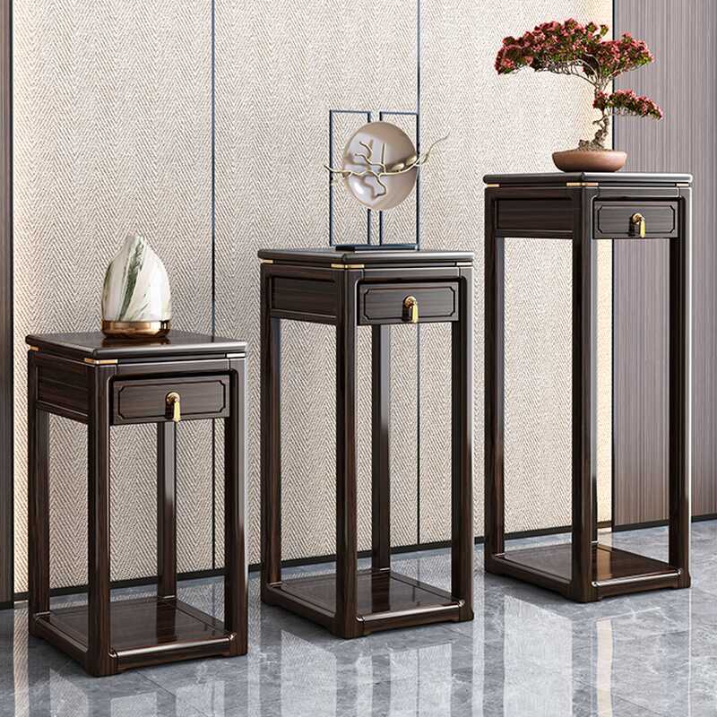 Casual Timber Square Ground Plant Side Table with Compartment