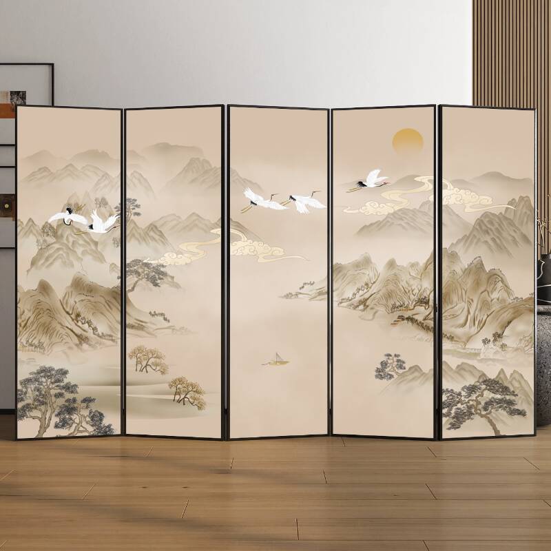 Room Divider in Black with Opaque Compact Metal Frame, Featuring 5 Panels/4 Panels, Double Sided Print, and Detached Design