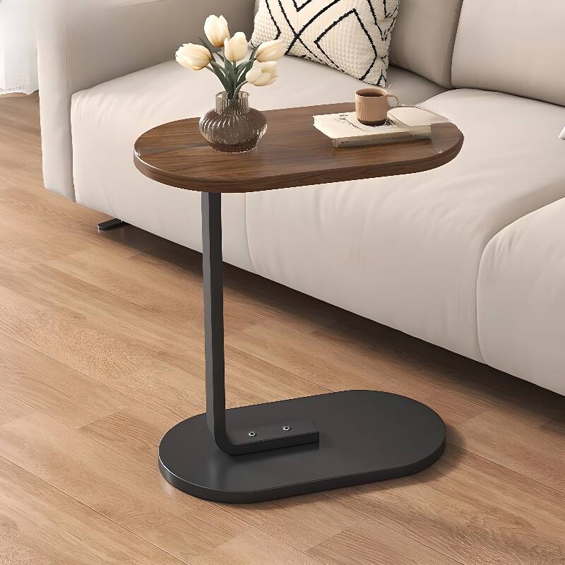 Modern Simple Style Oblong/Orbicular Chairside Table Only with Reclaimed Wood Pedestal Base in Black/White/Natural Finish