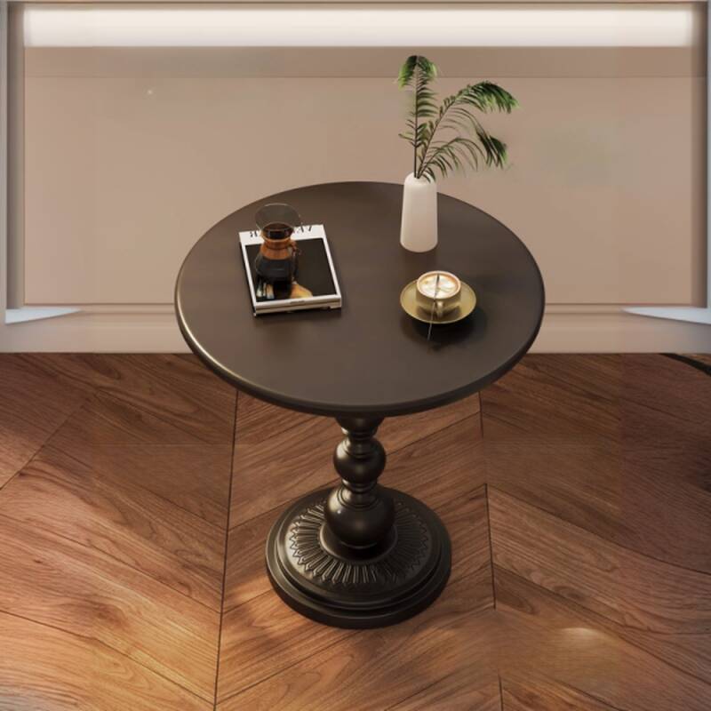 Modern Simple Style Orbicular Black/White Natural Chairside Table with Pedestal Base and Tray Top