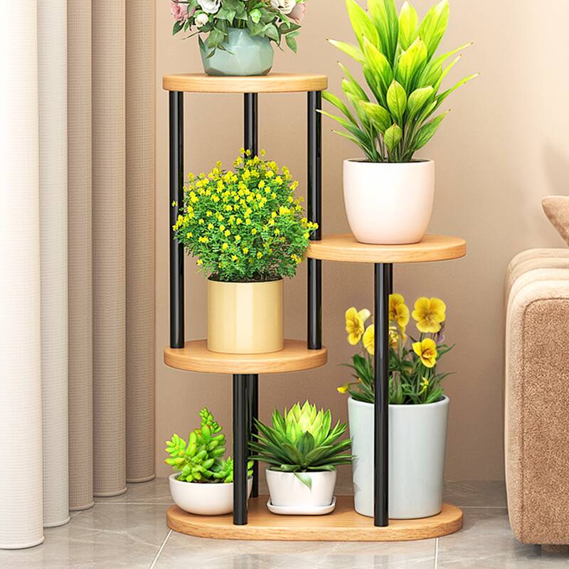 Minimalist Rounded Wooden Flower Rack with Casters