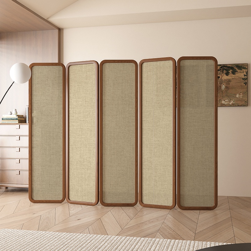 Tan Art Deco Translucent Compact Room Divider with 4/5 Panels Gauze Detached