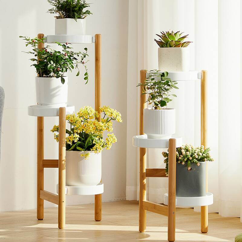 Natural Finish Minimalist Trilateral Multi-Tiered Floor Mounted Metal Flower Rack