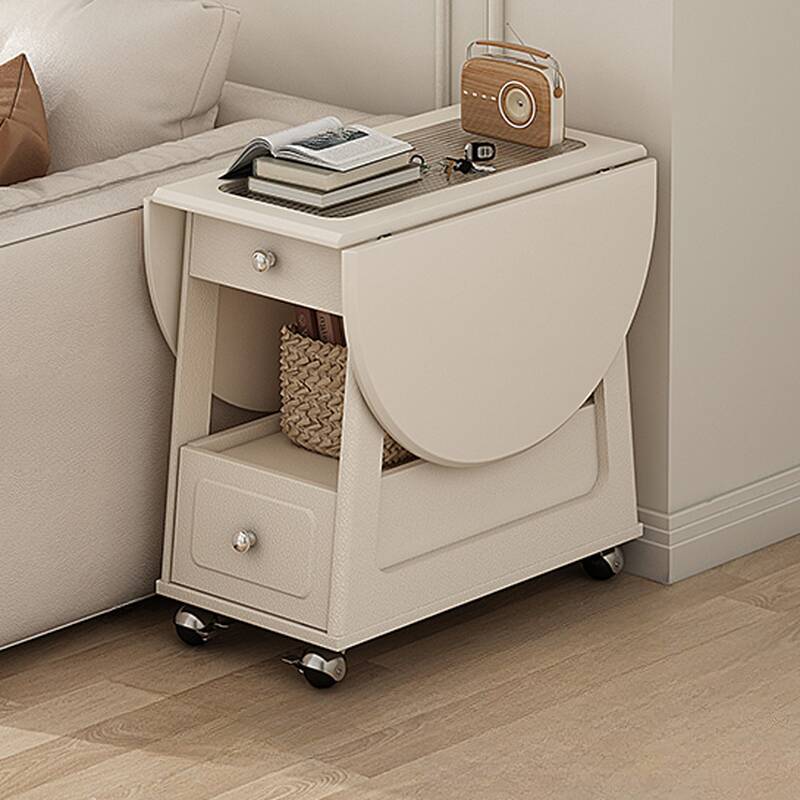 Clear Elliptical Chairside Table with Space-saving Swivel Wheels