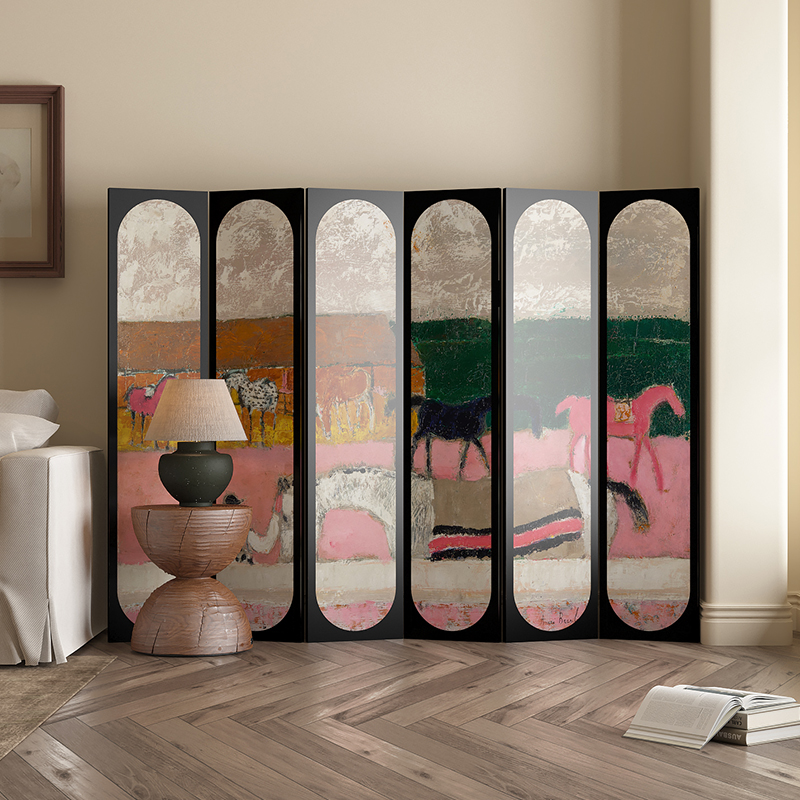 Room Divider in Multicolour with Opaque Light Filtration, Compact Lumber Frame, Available in 4/5/3 Panels, Double Sided Print, and Detached Design