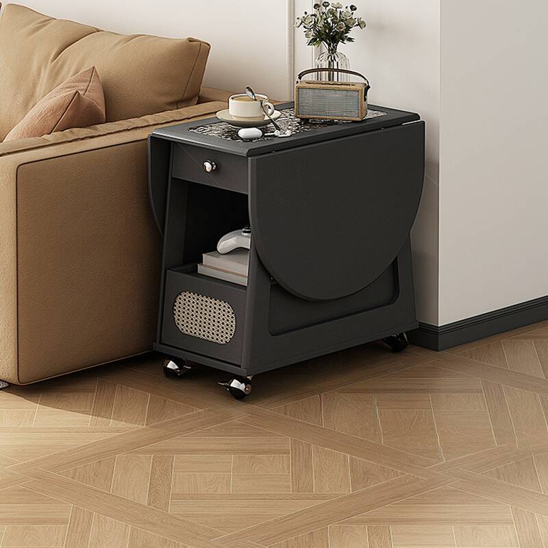 Space-saving Flexible Height Chairside Table with Roller Wheels