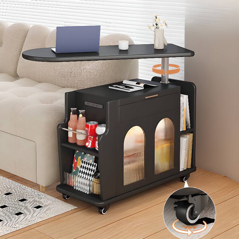 Flexible Height Asymmetrical Chairside Table with Portable Wheels