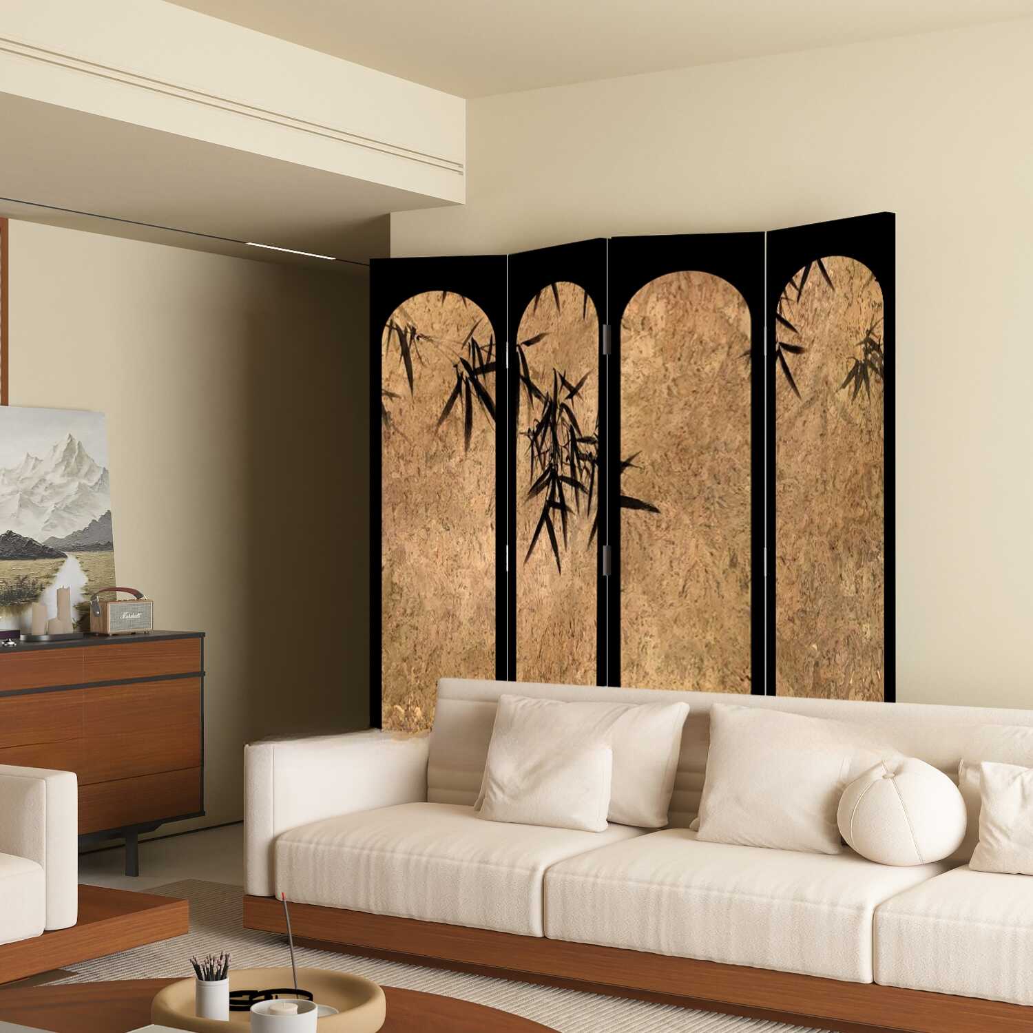 Room Divider in Black with Opaque Compact Lumber Frame, 3 Panels/5 Panels/4 Panels, Double Sided Print, and Detached