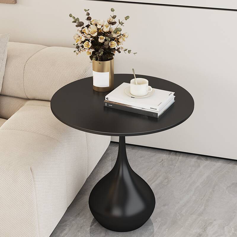 Classic Chalk/Midnight Black Orbicular Stone Chairside Table with Stump Base, Table Only