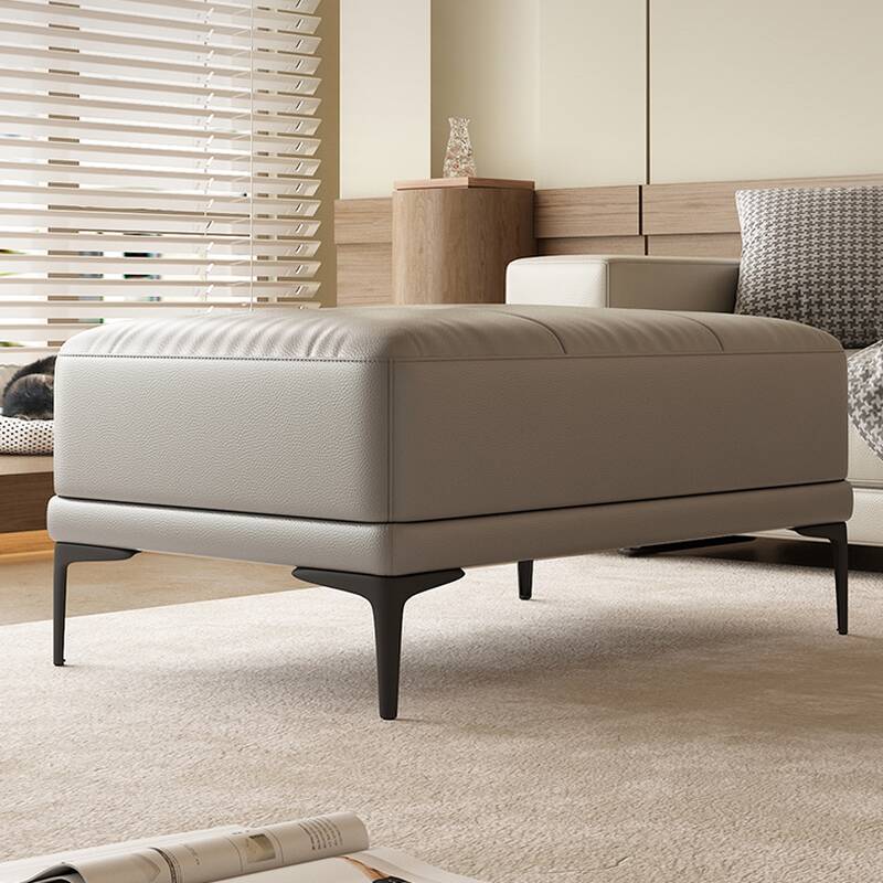 Contemporary Square/Rectangle Solid Colour Standard Ottoman in Genuine Leather with Ink/Light Gray/Citrus Colour Button-tufted Upholstery