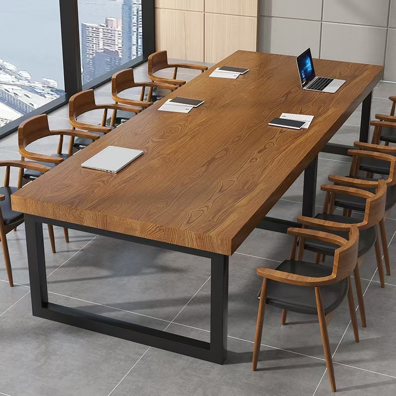 Minimalist Cocoa Solid Wood Rectangular Office Conference Table for 10 People/Seats 12+/12-person Seating
