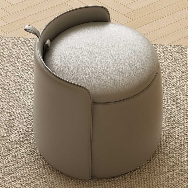 Contemporary Rounded Solid Colour Storage Ottoman in Leatherette with Dove Grey/Cocoa/Citrus Colour Upholstery and Stockroom Storage