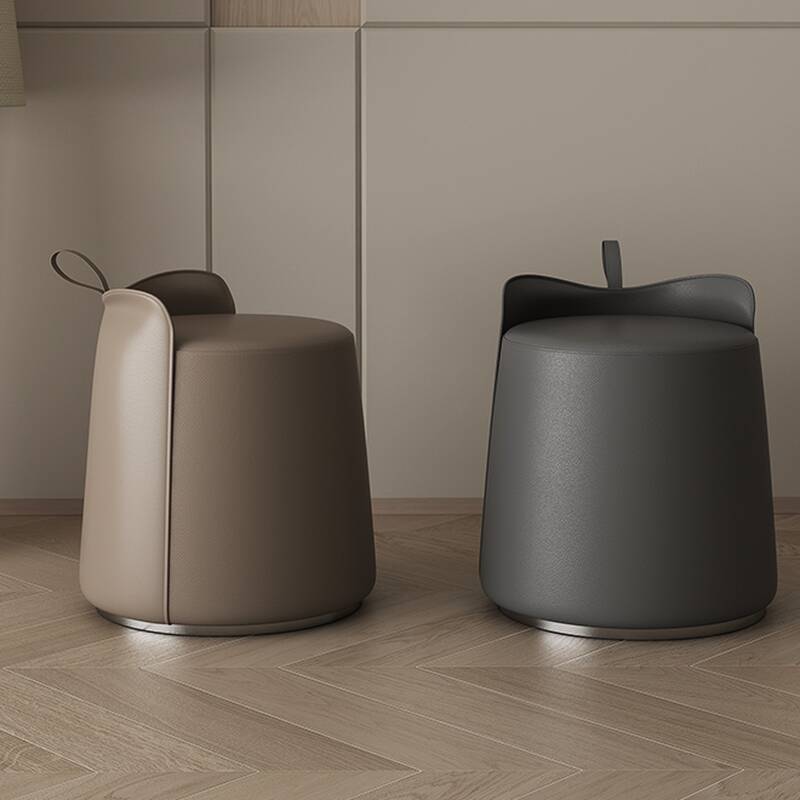 Contemporary Rounded Solid Colour Standard Ottoman in Leatherette with Dark Gray/Cocoa/Citrus Colour Upholstery