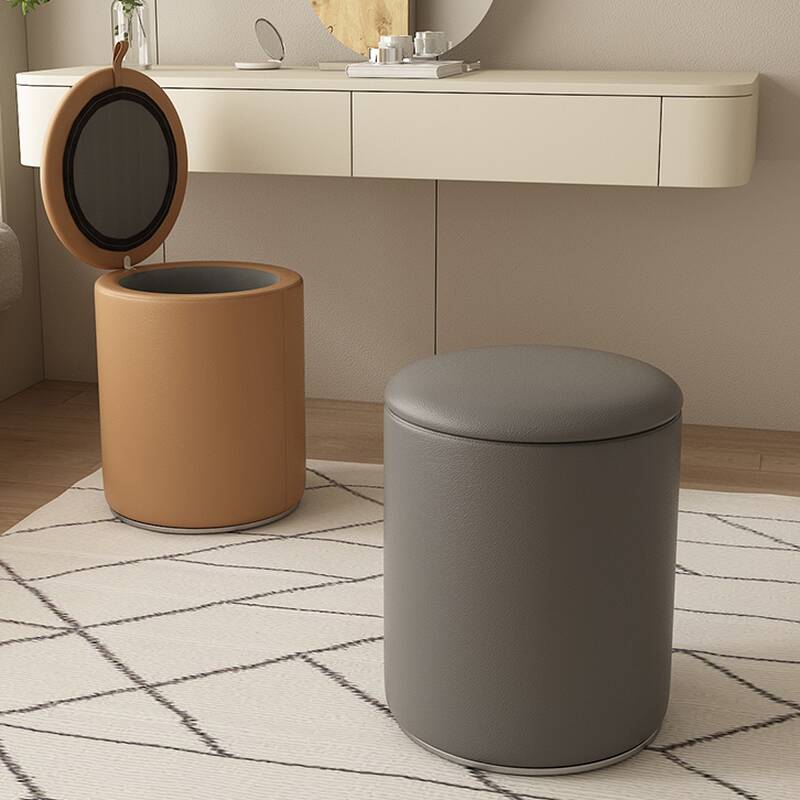 Modish Apricot Colour/Grey/Beige Solid Colour Rounded Leatherette Storage Ottoman with Locker