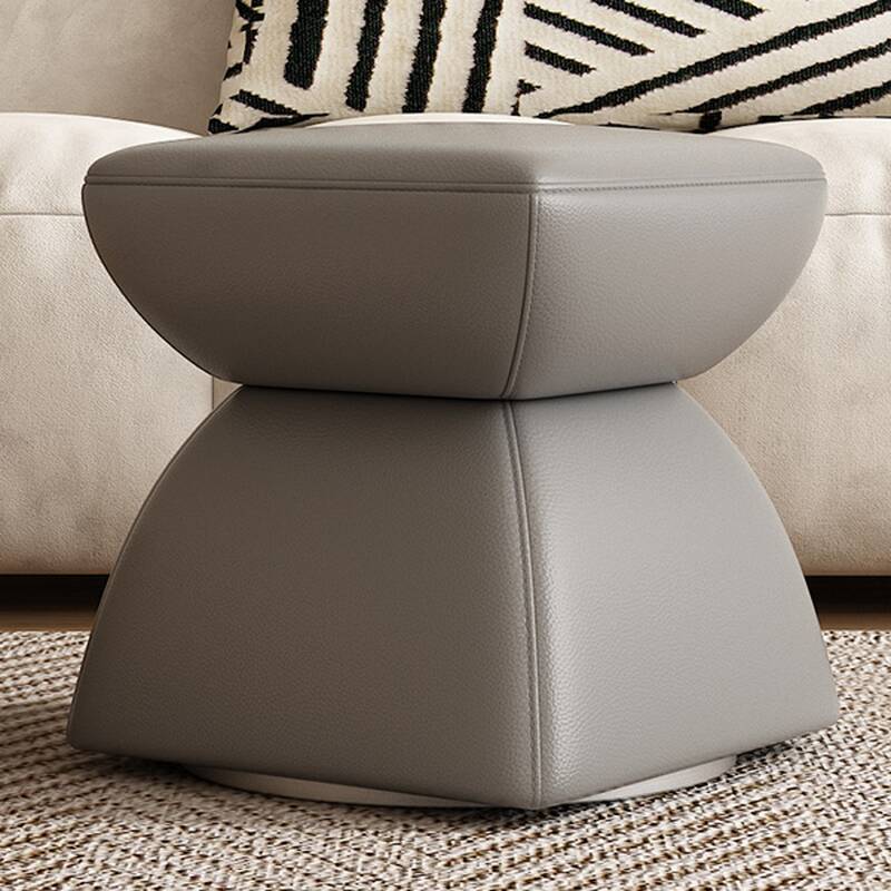 Contemporary Square Solid Colour Standard Ottoman in Leatherette with Dove Grey/Citrus Colour/Beige Upholstery