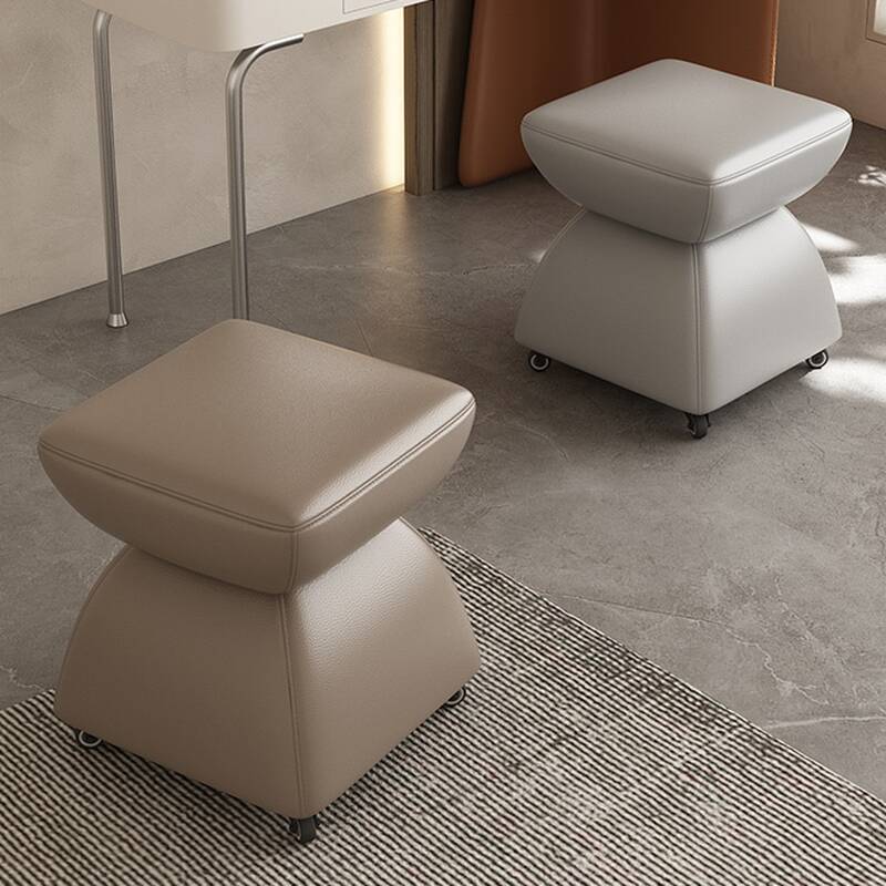 Contemporary Square Solid Colour Standard Ottoman in Leatherette with Dove Grey/Citrus Colour/Beige Upholstery and Rollers