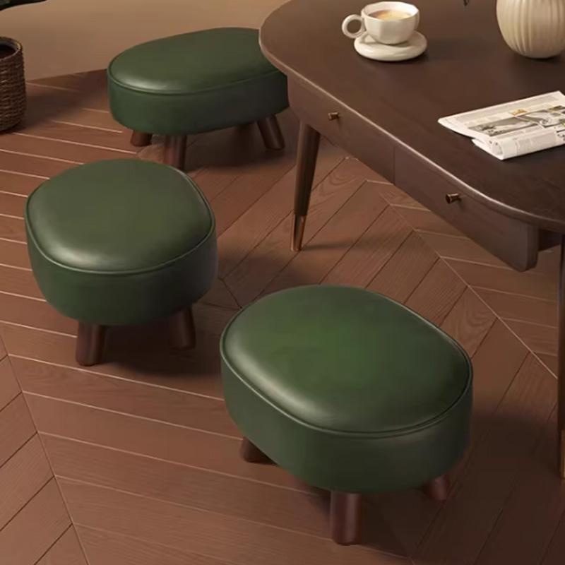 Contemporary Oblong Solid Colour Standard Ottoman in Leatherette with Jade Green/Cocoa/Beige Upholstery