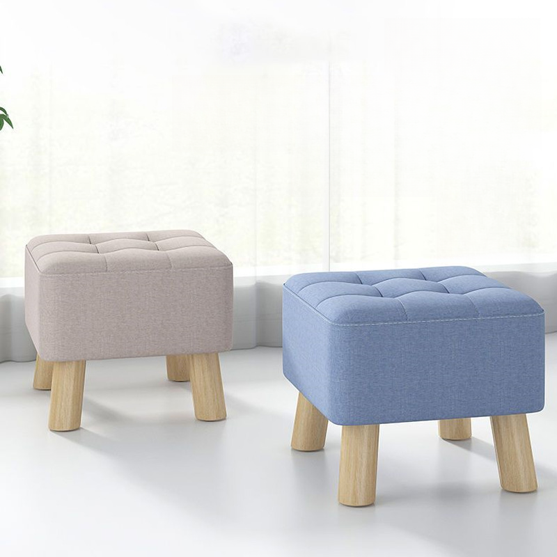 Contemporary Square Solid Colour Standard Ottoman in Dove Grey/Light Purple/Beige with Wood Frame and Button-tufted Design