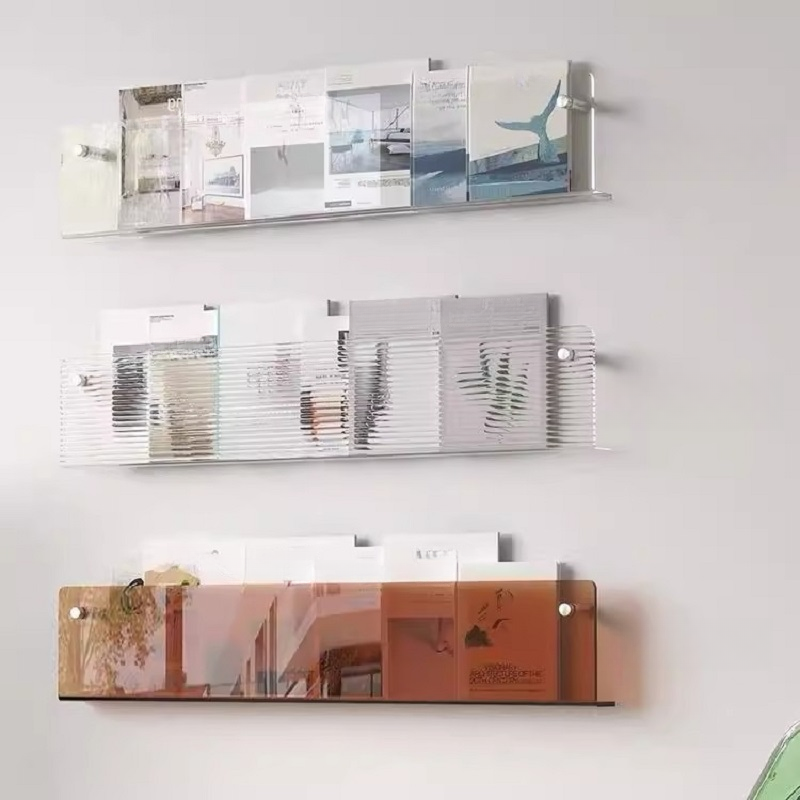 Minimalist Plastic & Acrylic Magazine Stand with Wall-mounted Shelves, 15 in & Above Length, 4 To 6.9 in Height