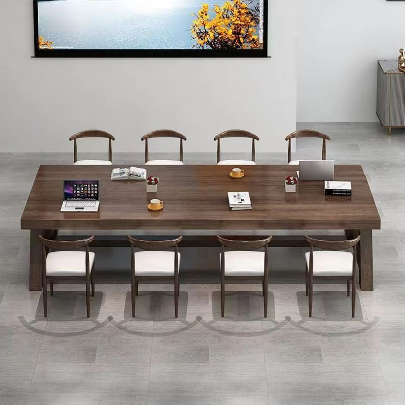 Casual Rectangle Meeting Table for 8 People, 6 People, or 4, with Solid Wood Tabletop