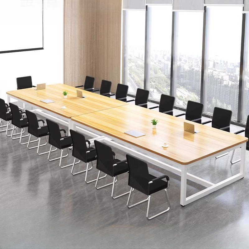 Wood Colour Casual Meeting Table with Rectangular Top for 6/8 People in Engineered Wood